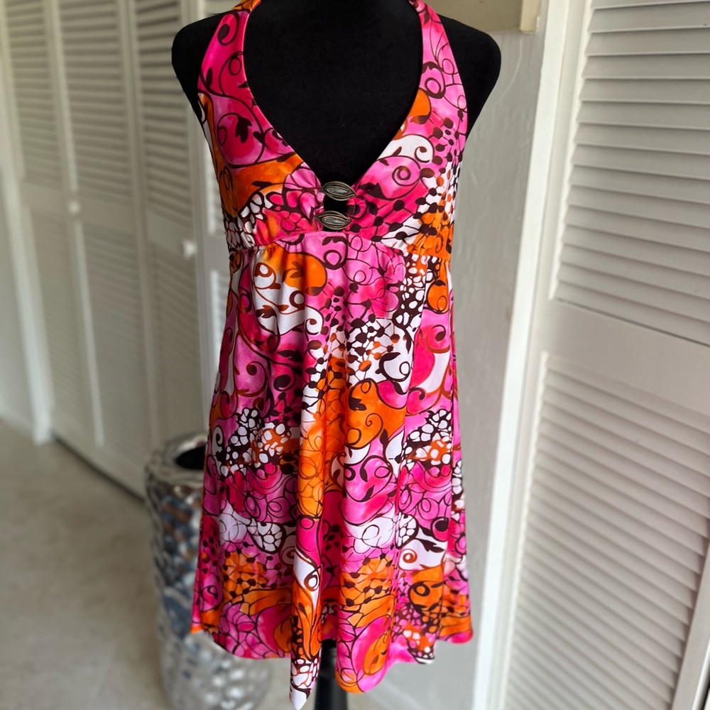 Vibrant Pink and Orange Halter Dress by Becca